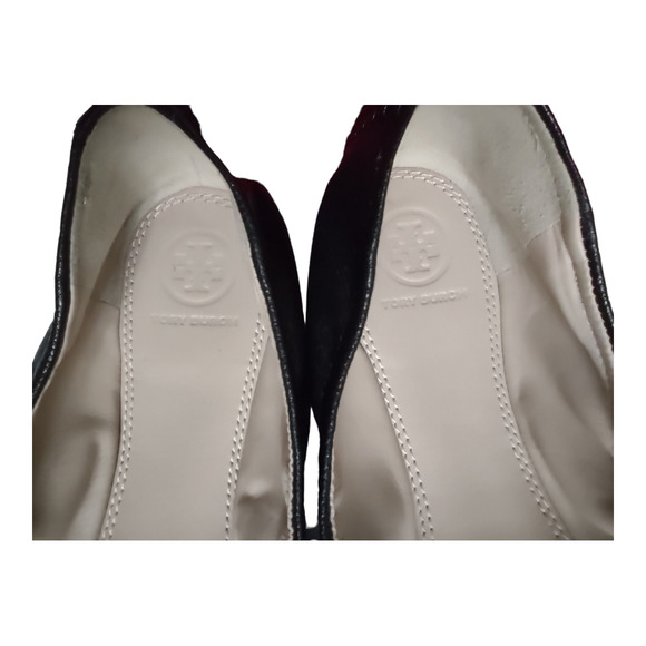 TORY BURCH Black Leather Ballet Flats Size 8.5 Shoes Elasticized Basic Simple - Picture 7 of 8